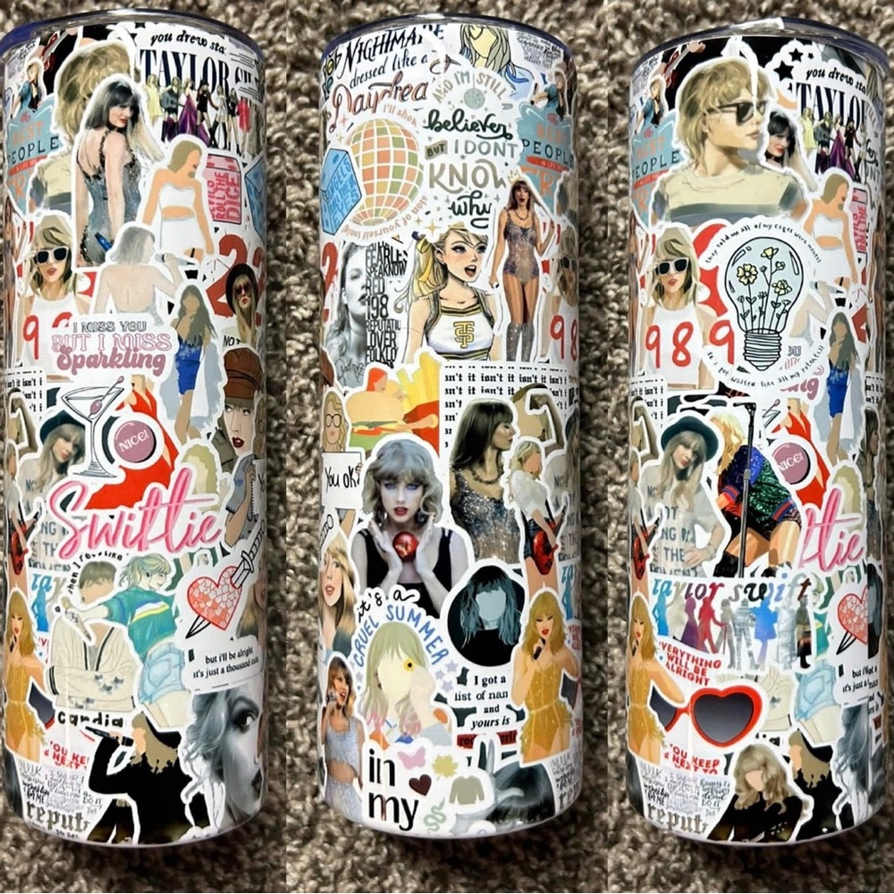 Taylor Swift Sticker Collage Tumbler